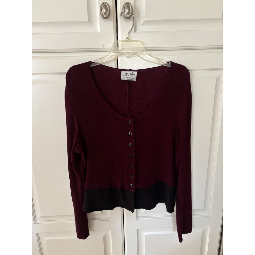 Jeffrey & Dara Vintage Burgundy‎ Black Colorblock Button Front Cardigan Sweater